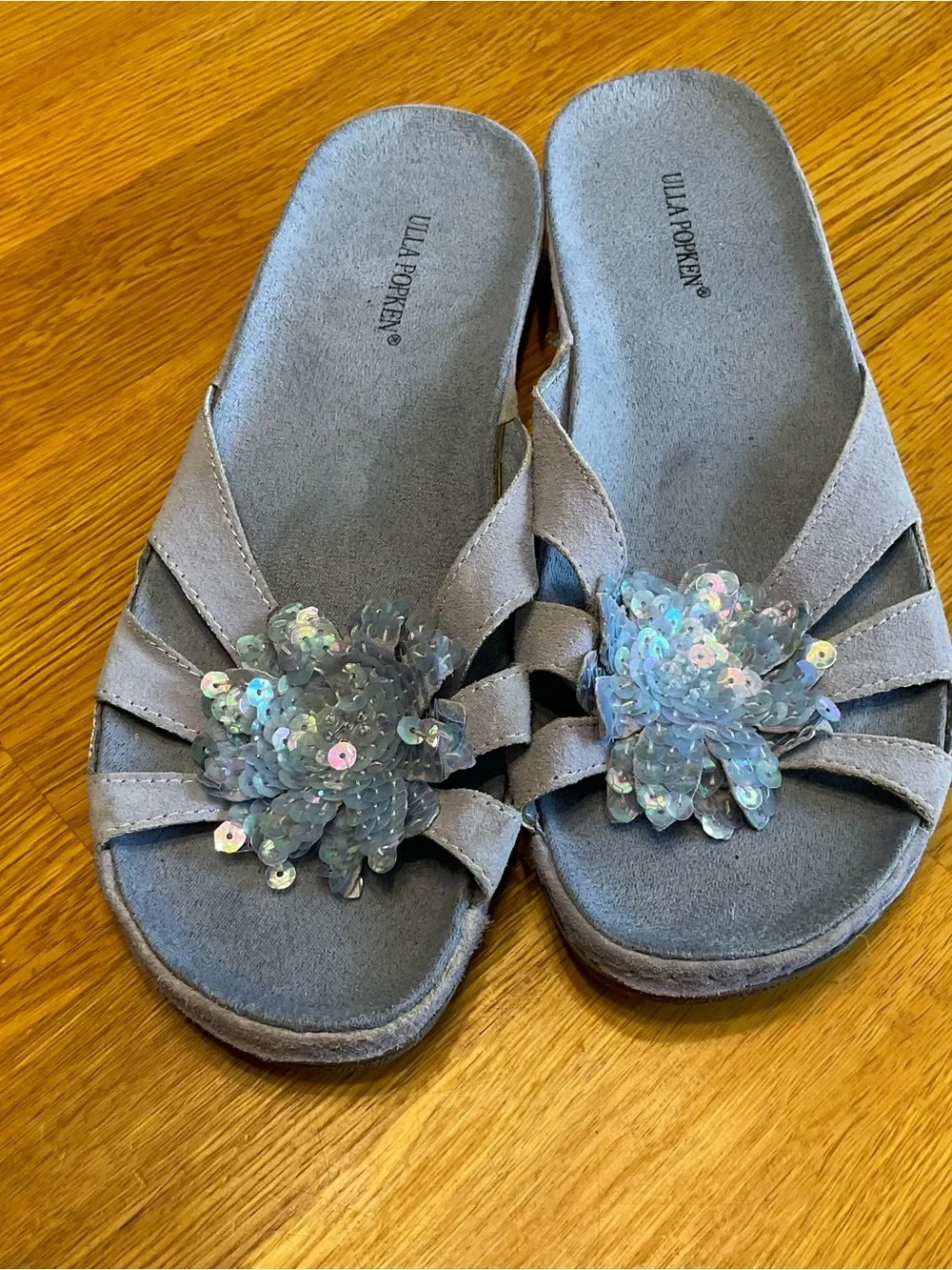 Ulla Popken Suede Slide Sandal Size 9 sequin floral embellishment Comfort